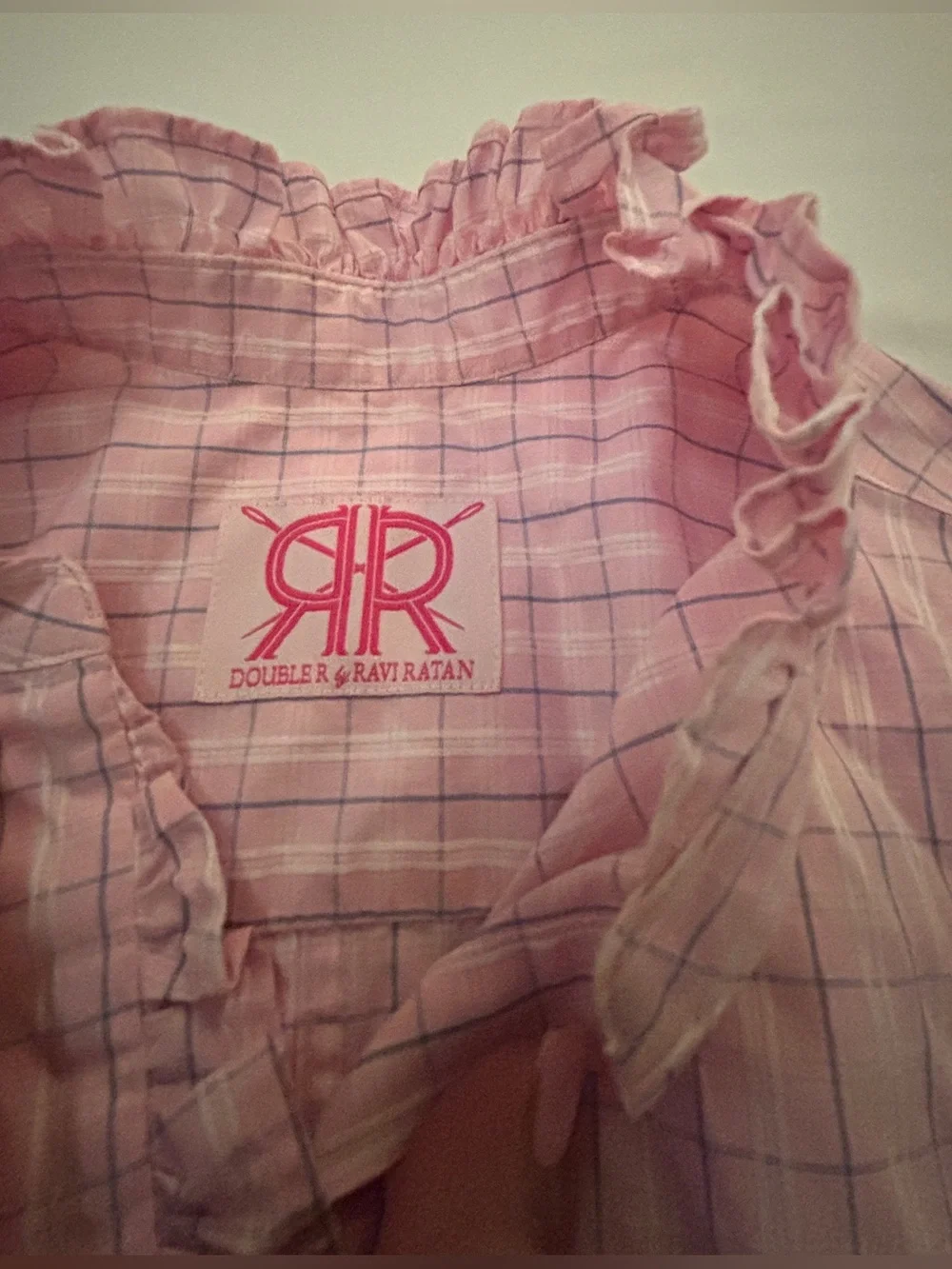 Double R by Ravi Ratan Pink Floral Ruffle Button-Down Shirt Women’s Med - Picture 5 of 15